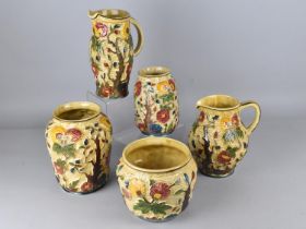 Five Pieces of Wood's Indian Tree to Comprise Two Jugs and Three Vases, Tallest 14cm high (Some