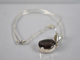 An Italian Silver Necklace by POM, with Large Silver Mounted Smokey Quartz Pendant