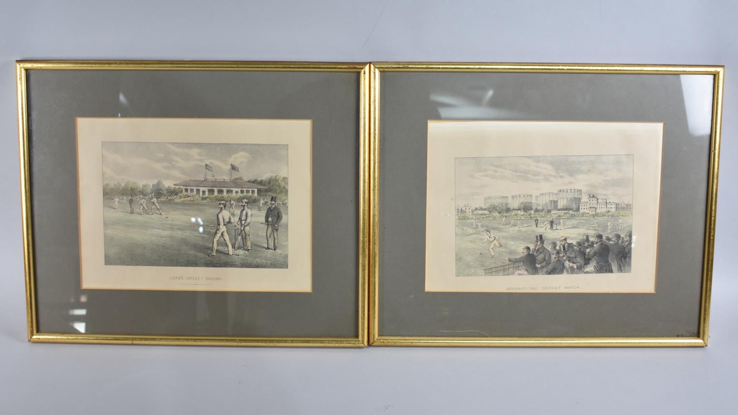 Two Framed Prints, Lords Cricket Ground and International Cricket Match, Framed and Glazed 36x42cms