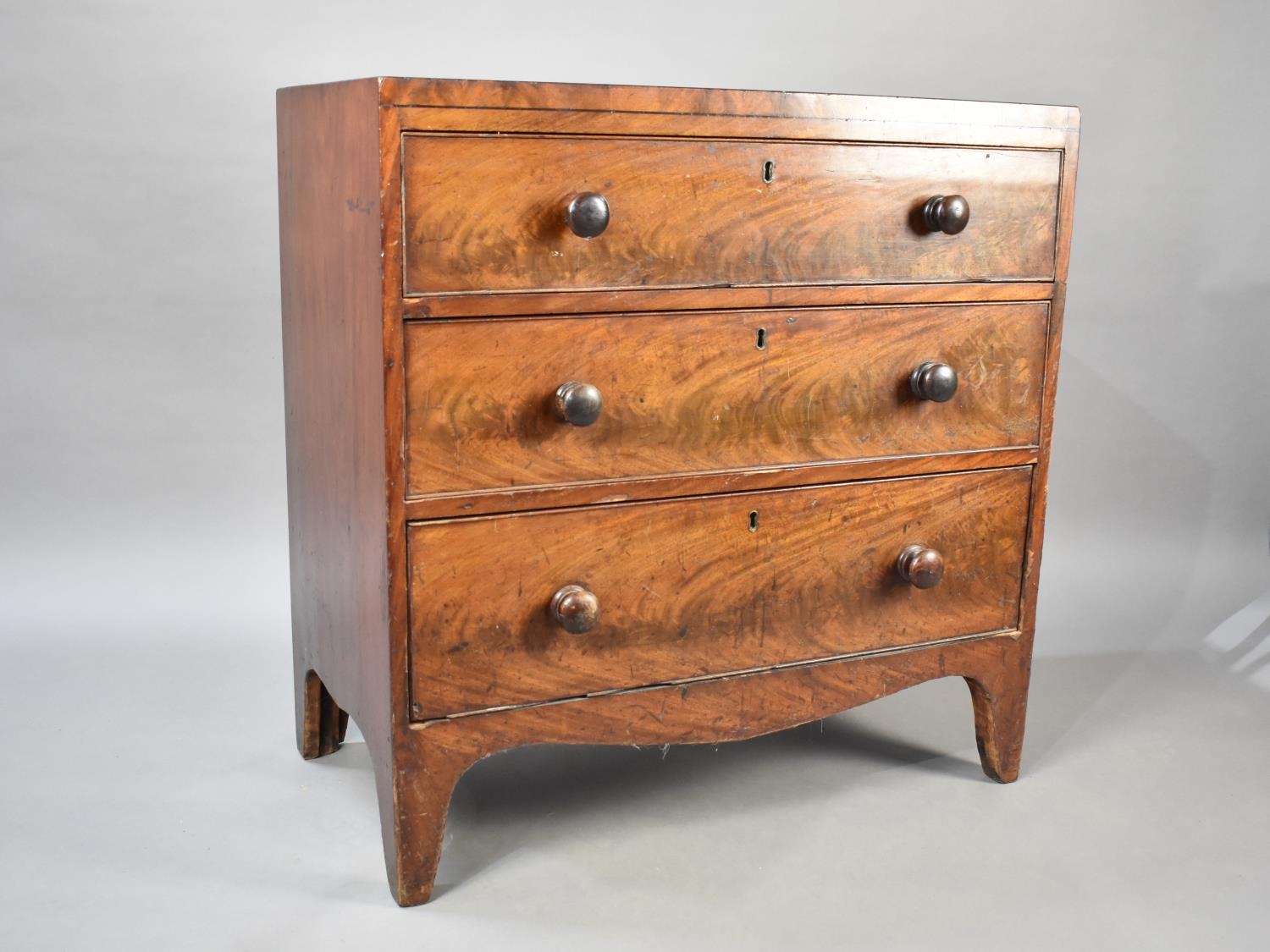 A 19th Century Mahogany Chest of Small Proportions Having Three Long Drawers, 83x44x84cms