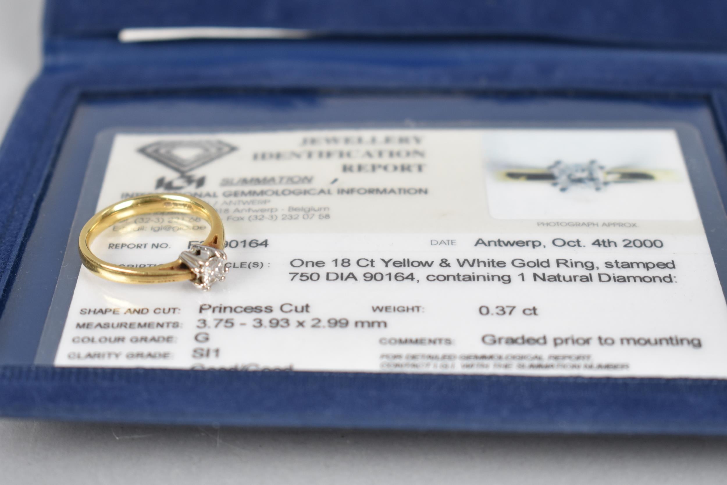 A 18ct Gold Princess Cut Diamond Solitaire Ring, Stone Measuring 3.75x3.9mm (Approx 0.37ct), Set - Image 4 of 4