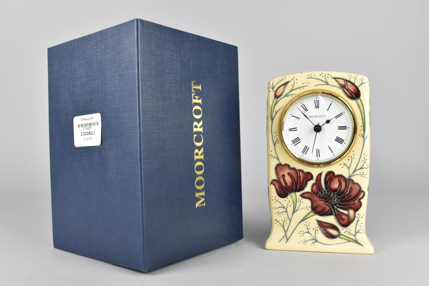 A Moorcroft Mantle Clock, Chocolate Cosmo Pattern, 2013, 15cm high, with Box - Image 4 of 4