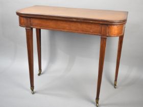 A 19th Century String Inlaid Games Table with Baize Top, Tapering Square Supports Culminating in
