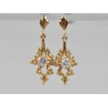 A Pair of Diamond Mounted 9ct Gold Drop Earrings, Central Round Cut Stone Measuring 4.1mm Diameter