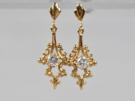 A Pair of Diamond Mounted 9ct Gold Drop Earrings, Central Round Cut Stone Measuring 4.1mm Diameter