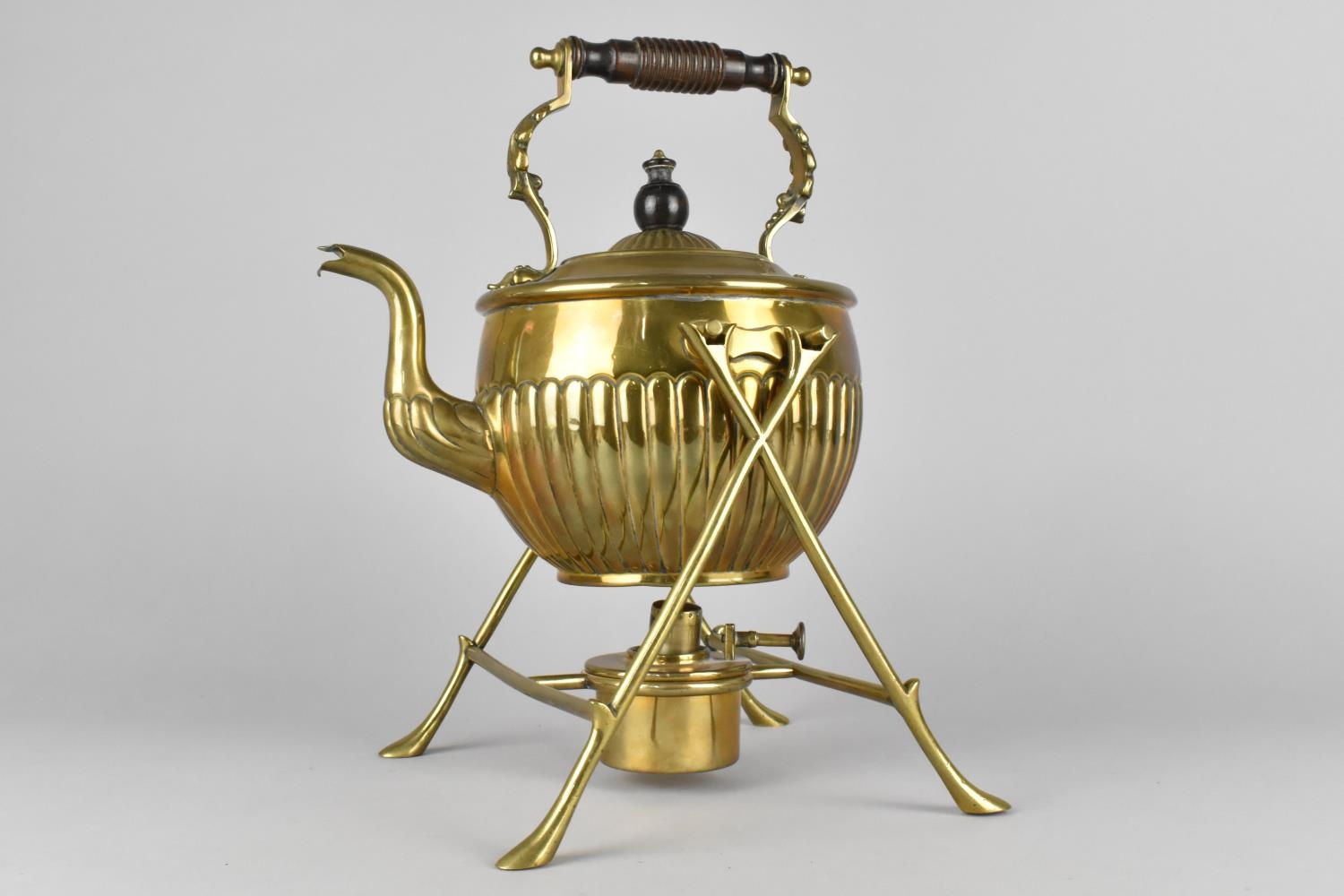 A Victorian Brass Spirit Kettle on Stand Complete with Burner of Ornate Form, The Handle with - Image 2 of 2