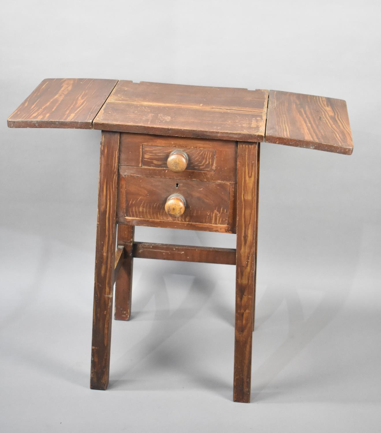 An Early/Mid 20th Century Stained Pine Scumble Glazed Style Drop Leaf Work Table with one Long and - Image 3 of 3