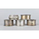 Five Various Silver Napkin Rings, Various Makers and Hallmarks, 82g