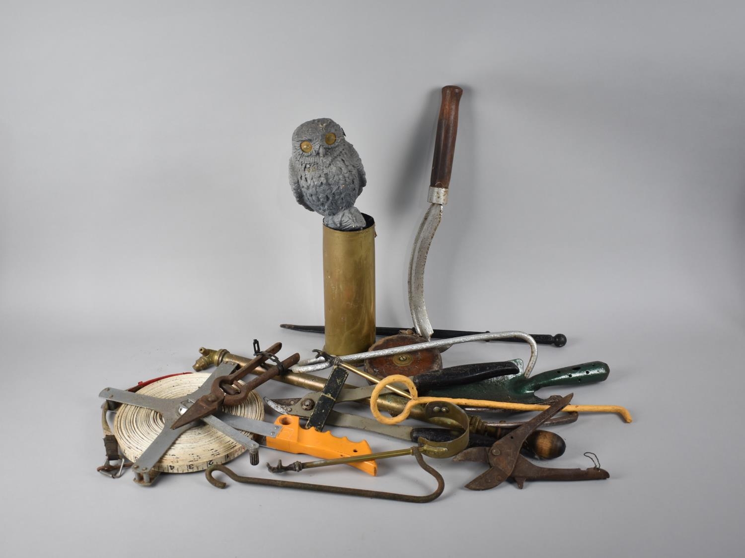A Collection of Various Items to comprise Shell Case, Leather Cased Tape Measure Etc