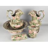 Five Pieces of Spode's New Fayence Pattern to Comprise Two Large Jug, Smaller Example, Soap Dish and