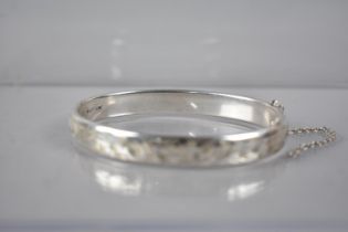 A Nice Quality Vintage Silver Bangle by Charles Horner, Engraved Decoration to Front Panel,