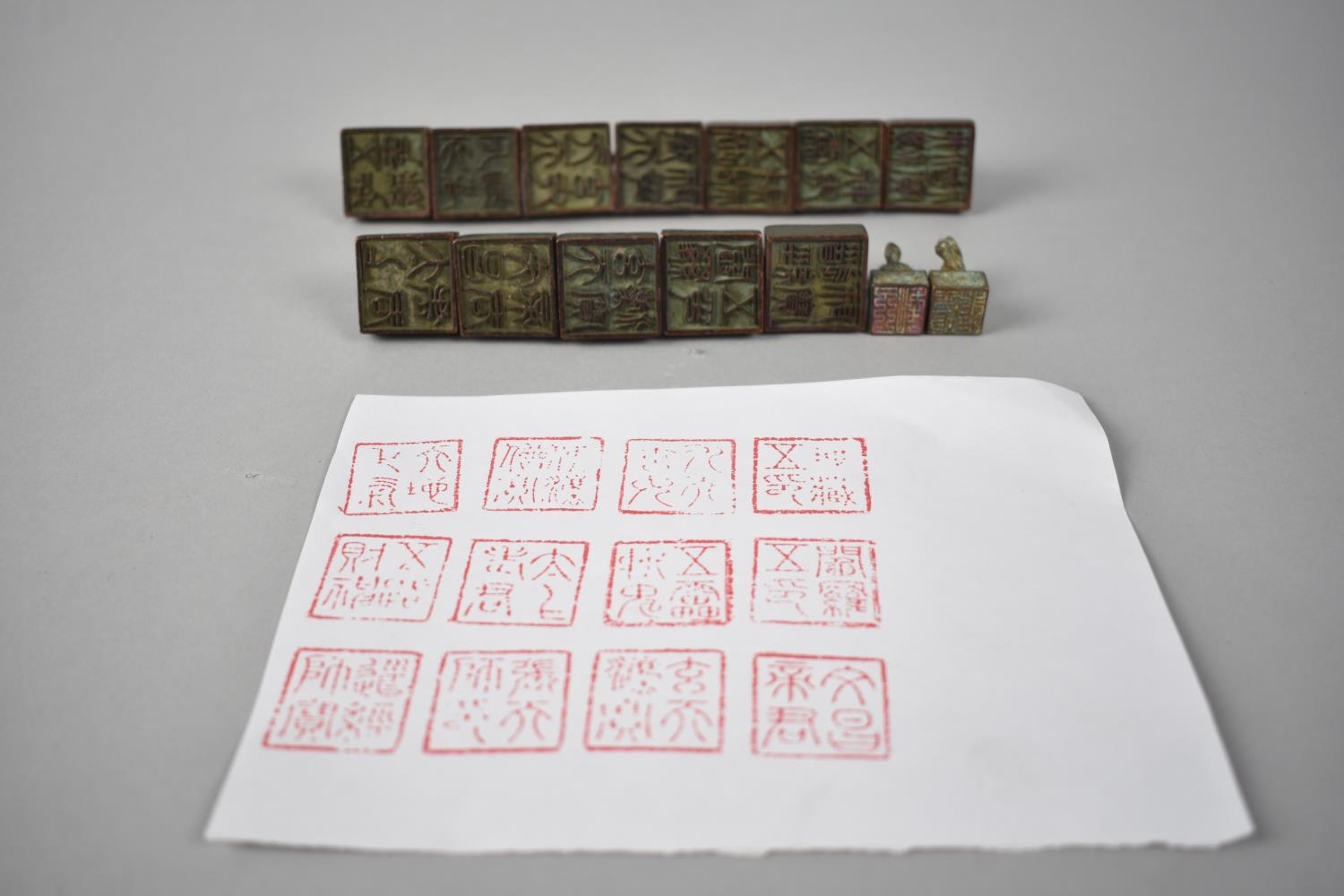 A Set of Twelve Plus Two Chinese Bronze Zodiac Seals, Each 3cms Tall - Image 2 of 2