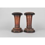 A Pair of Turned Mahogany Vases of Flared Form Supported on Octagonal Base, Varying Condition Issues