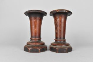 A Pair of Turned Mahogany Vases of Flared Form Supported on Octagonal Base, Varying Condition Issues