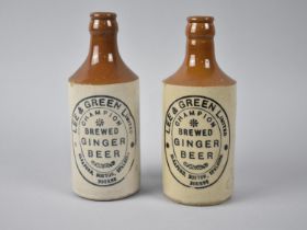 Two Stoneware Lee & Green Ltd Champion Brewed Ginger Beer Bottles, 18cms High