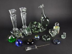 A Collection of Various Glass to Comprise Large and Heavy Paperweights Modelled as Giraffe, Rhino,