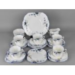 A Hand Painted Fenton Tea Set with Blue Floral Trim to Comprise Five Cups, Six Saucers, Six Side