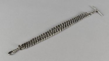 A Silver Watch Chain with T-Bar and Dog Clip