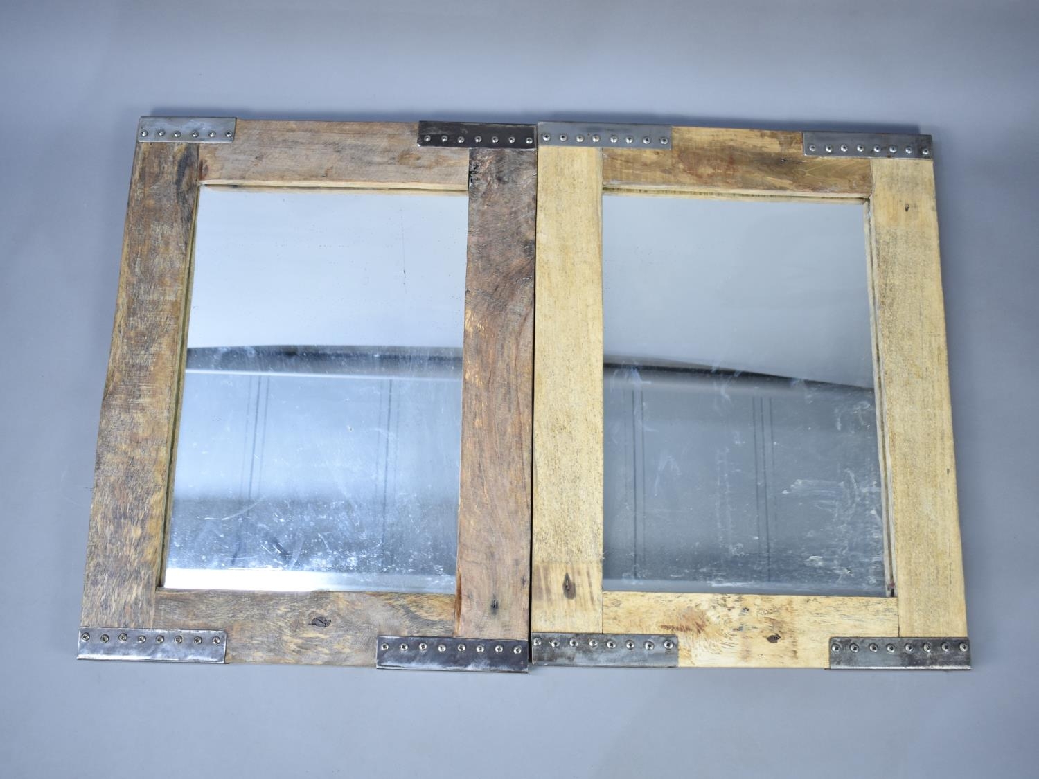 A Pair of Modern Industrial Style Wooden and Metal Framed Wall Mirrors, 51cms by 80cms - Image 2 of 2