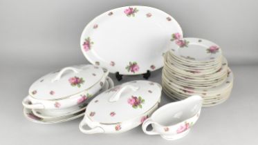 A KPM German Porcelain Rose Decorated Dinner Service to Comprise Lidded Tureens, Platters, Plates