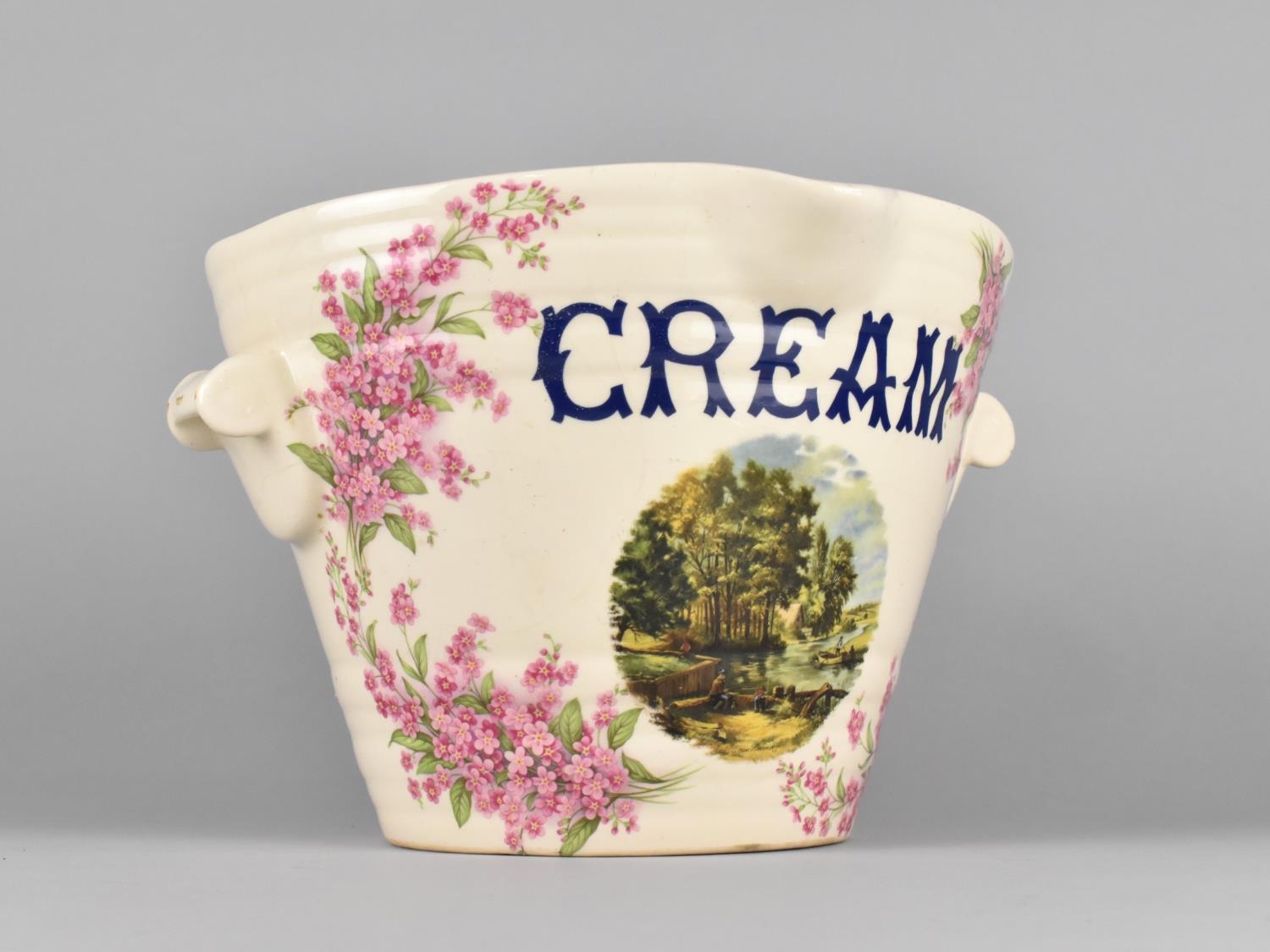 A Ceramic Pail with Printed Decoration, "Cream", 19.5cms High