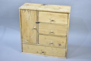 A Vintage Pine Cabinet with Bottom Long Drawer Surmounted by Three Short Drawers Flanked by Single