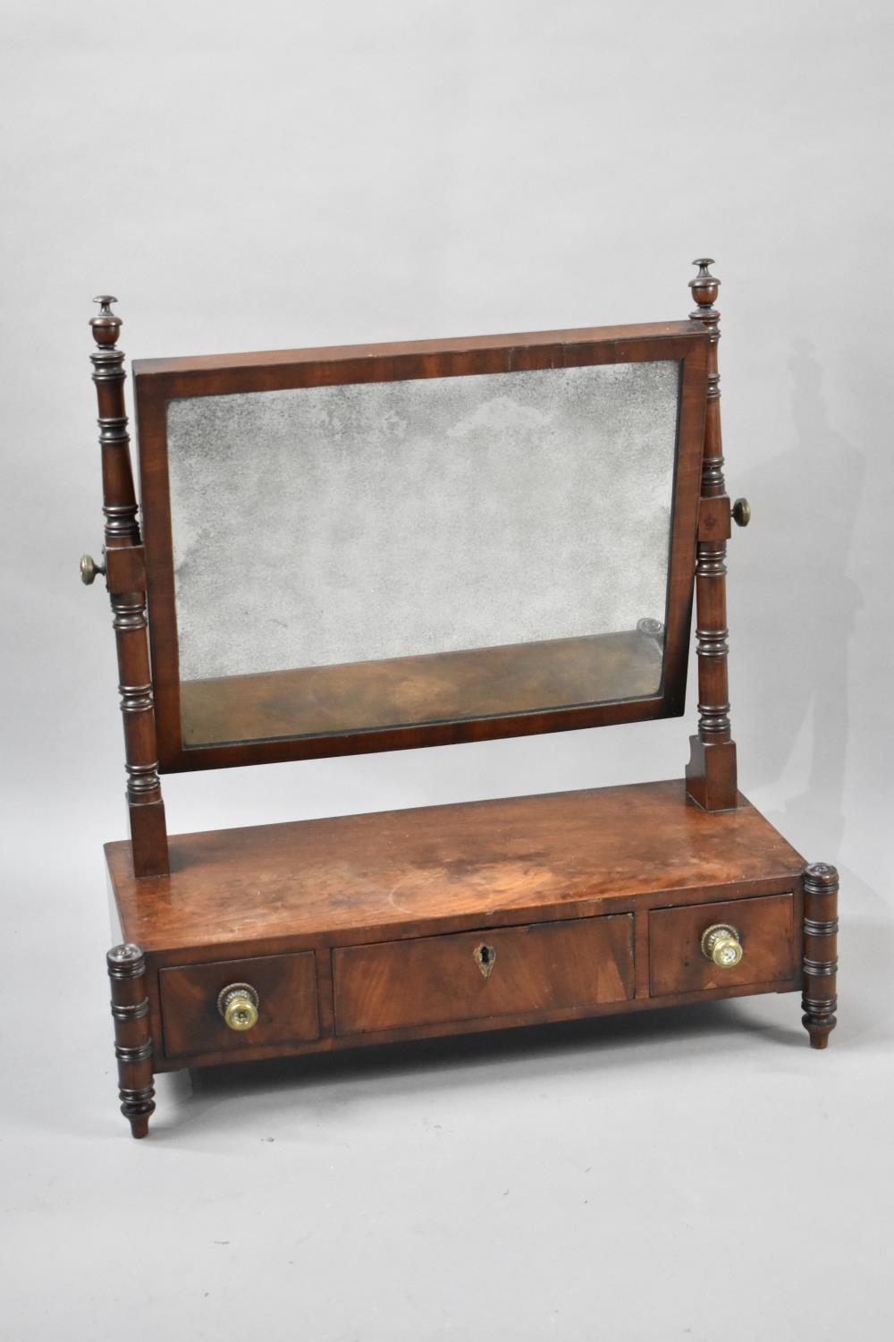 A 19th Century Mahogany Dressing Table Mirror on base with Two Short and One Central Long Drawer, - Image 2 of 2