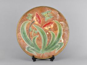 A Relief Decorated Studio Pottery Charger Decorated with Flowers and Butterflies, Inscribed to
