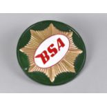 A Cast Metal Reproduction Circular Sign for BSA, 24cms Diameter, Plus VAT