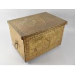 A Mid/Late 20th Century Hand Beaten Brass Coal Box with Galleon Decoration, 40cms Wide