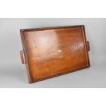 A Large Edwardian Galleried Mahogany Tray with Painted Top, 72cms Wide