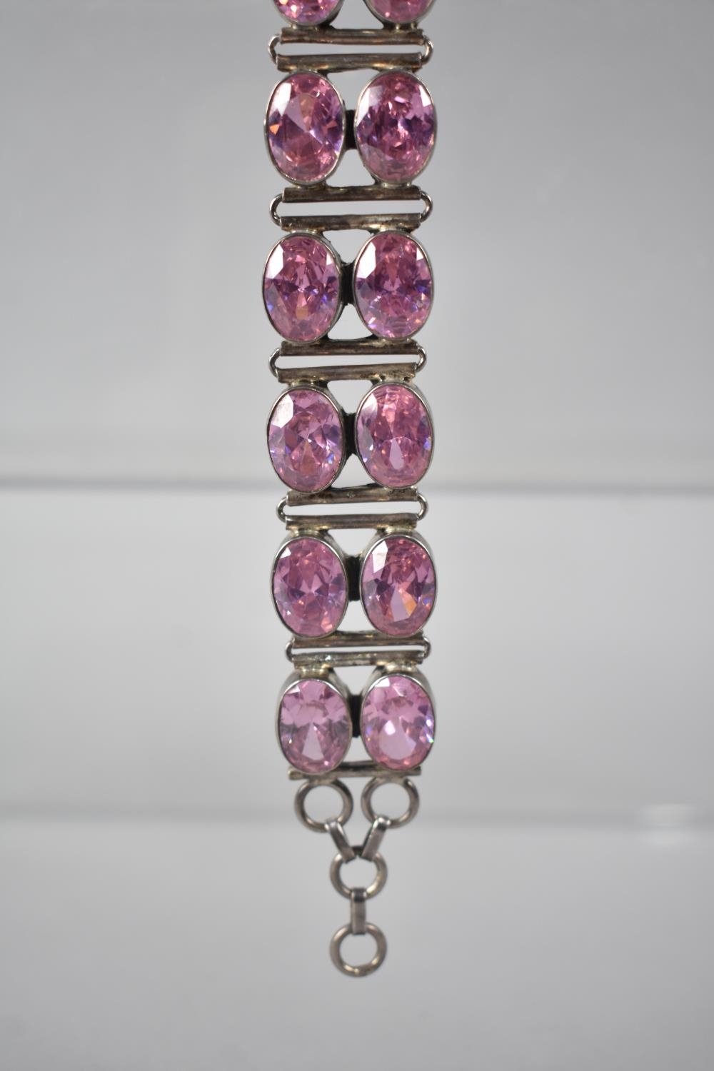 A Large and Heavy Silver and Jewelled Bracelet, Two Rows of Oval Mixed Cut Stones, 74.6gms - Image 2 of 3