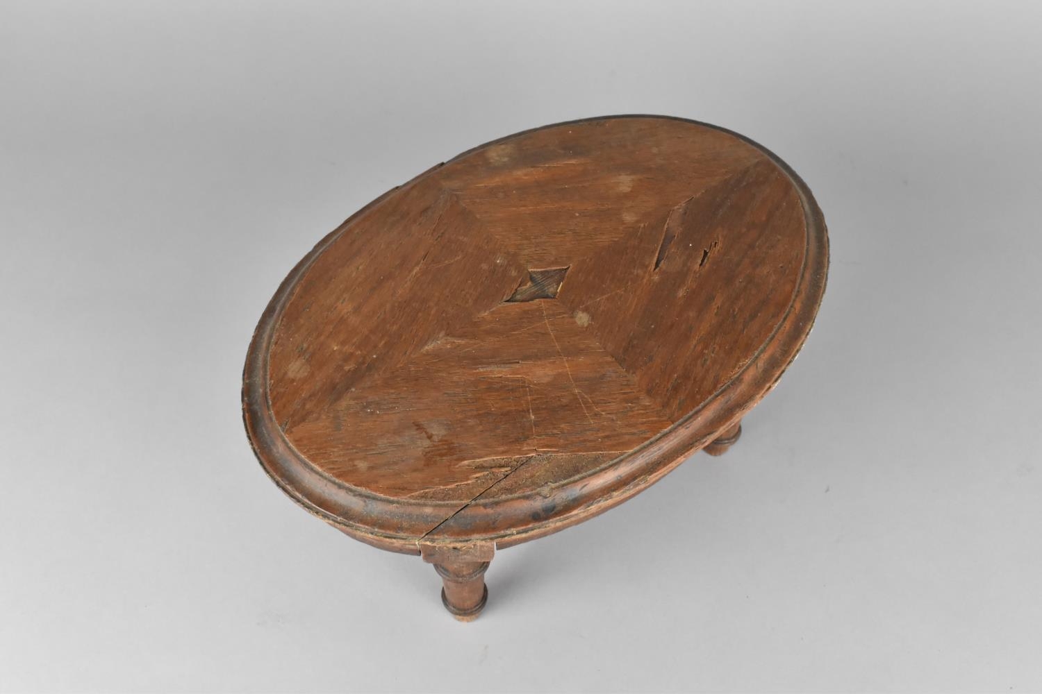 A Small 19th Century Regency Stool with Oval Top Having Parquetry Trim and Brass Sunburst Mounts - Image 3 of 3