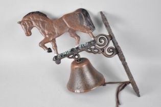 A Modern Cold Painted Cast Iron Doorbell with Crossing Horse Motif, 43cms High, Plus VAT