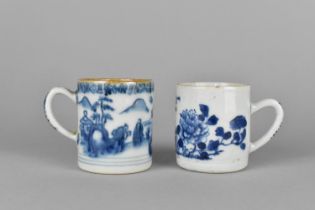 Two Chinese Qing Period Blue and White Coffee Cans, the One Decorated with Willow Village Scene