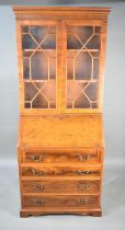 A Late 20th Century Yew Wood Bureau Bookcase with Fall Front to Fitted Interior, Fitted Base