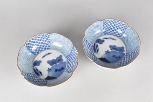 A Pair of Japanese Porcelain Bowls of Lobbed Form Decorated with Landscape Scene Detailing Figures