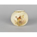 A Royal Worcester China Works Spherical Vase, Shape No. 161, Hand Painted with Bird in Flight