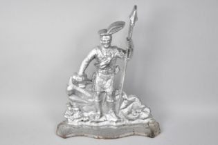 A 19th Century Cast Iron Door Porter in the Form of a Kilted Scottish Warrior with Spear, 32cms Wide
