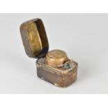 A Late 19th Century Traveling Inkwell with Leather Case, Hinged Lid Inscribed "Ink", 5cms Long