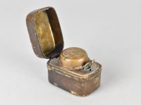 A Late 19th Century Traveling Inkwell with Leather Case, Hinged Lid Inscribed "Ink", 5cms Long