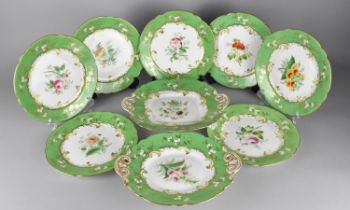 A 19th Century Porcelain Fruit Service Decorated with Central Hand Painted Flowers and Having