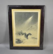 A Large Framed Monochrome Print After Joseph Farquharson, "The Stormy Blast", Signed by The Artist