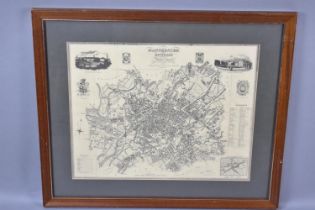 A Framed Vintage Map of "Manchester and its Environs", 52x41cms