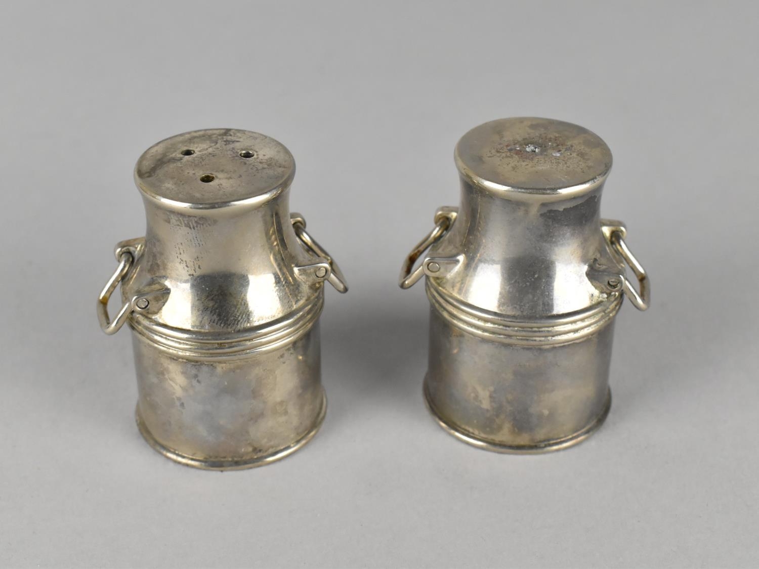 A Pair of Silver Plated Novelty Salt and Pepper Pots in the From of Milk Churns, Each 6cms High - Image 2 of 3