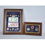 A Framed Pair of Crowns for 1900 and 2000 together with a Framed British Heritage Coin and