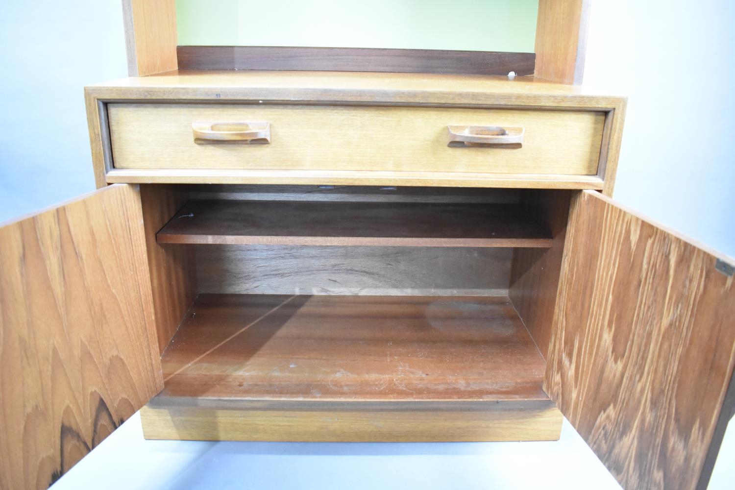A G-Plan Display Cabinet, The Base with Long Drawer over Cupboard, Open Shelf Over and Glazed - Image 2 of 4