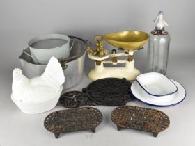 A Collection of Vintage and Later Kitchenwares to Comprise Jam Pan, Pan Scales and Weights,