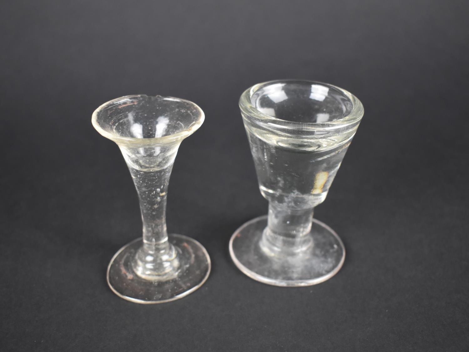 A Victorian Penny Lick Glass and an 18th Century Toasting Glass, Chips to Rim, Both 8.75cms High - Image 2 of 3