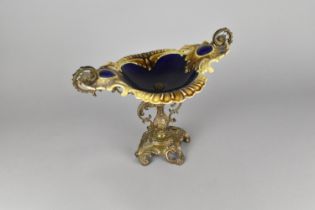 A Majolica and Gilt Metal Centrepiece, the Majolica Bowl of Shaped Form Supported on Scrolled Gilt